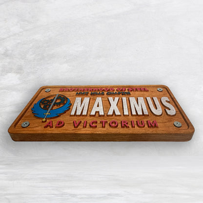 Fallout Novelty License Plate - MAXIMUS - Solid Cherry Art Decor Collectible - Precision Carved - Hand Finished - Made in USA