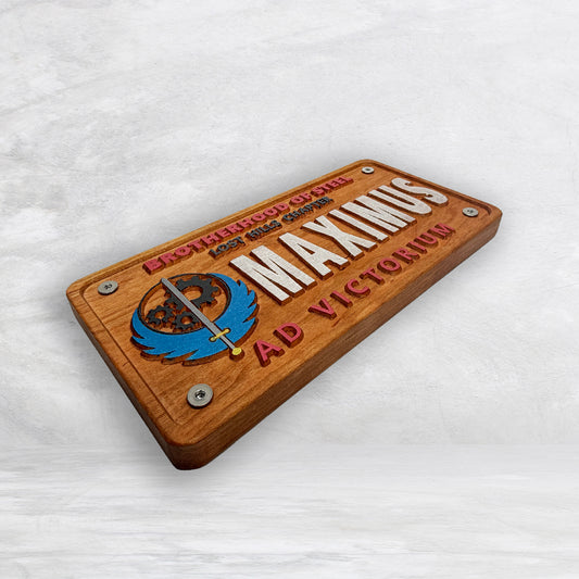 Fallout Novelty License Plate - MAXIMUS - Solid Cherry Art Decor Collectible - Precision Carved - Hand Finished - Made in USA