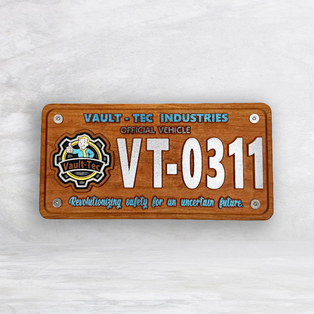 Fallout Novelty License Plate - VT-0311 - Solid Cherry Art Decor Collectible - Precision Carved - Hand Finished - Made in USA