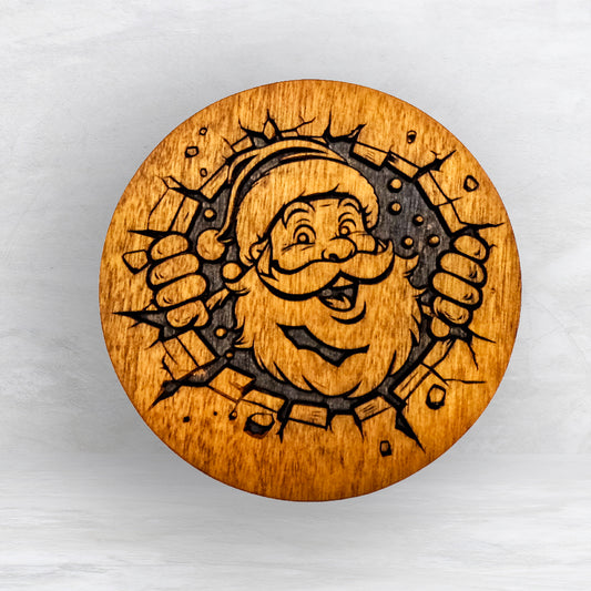 Breakout Santa - Unpainted - Precision Carved Solid Cherry Christmas Decor Art - Made in USA