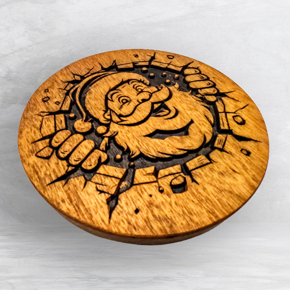 Breakout Santa - Unpainted - Precision Carved Solid Cherry Christmas Decor Art - Made in USA