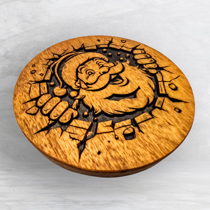 Breakout Santa - Unpainted - Precision Carved Solid Cherry Christmas Decor Art - Made in USA