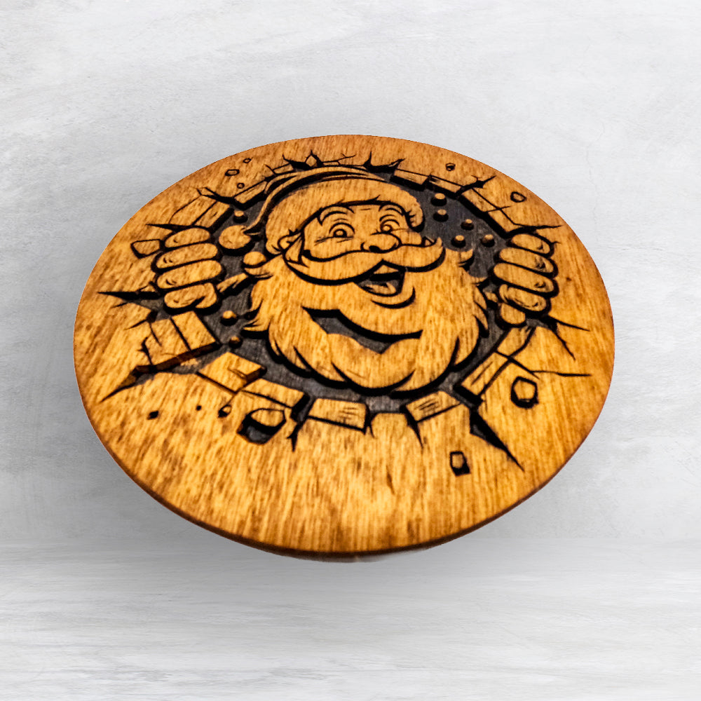 Breakout Santa - Unpainted - Precision Carved Solid Cherry Christmas Decor Art - Made in USA