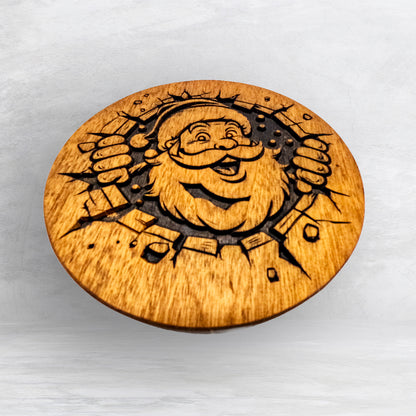 Breakout Santa - Unpainted - Precision Carved Solid Cherry Christmas Decor Art - Made in USA