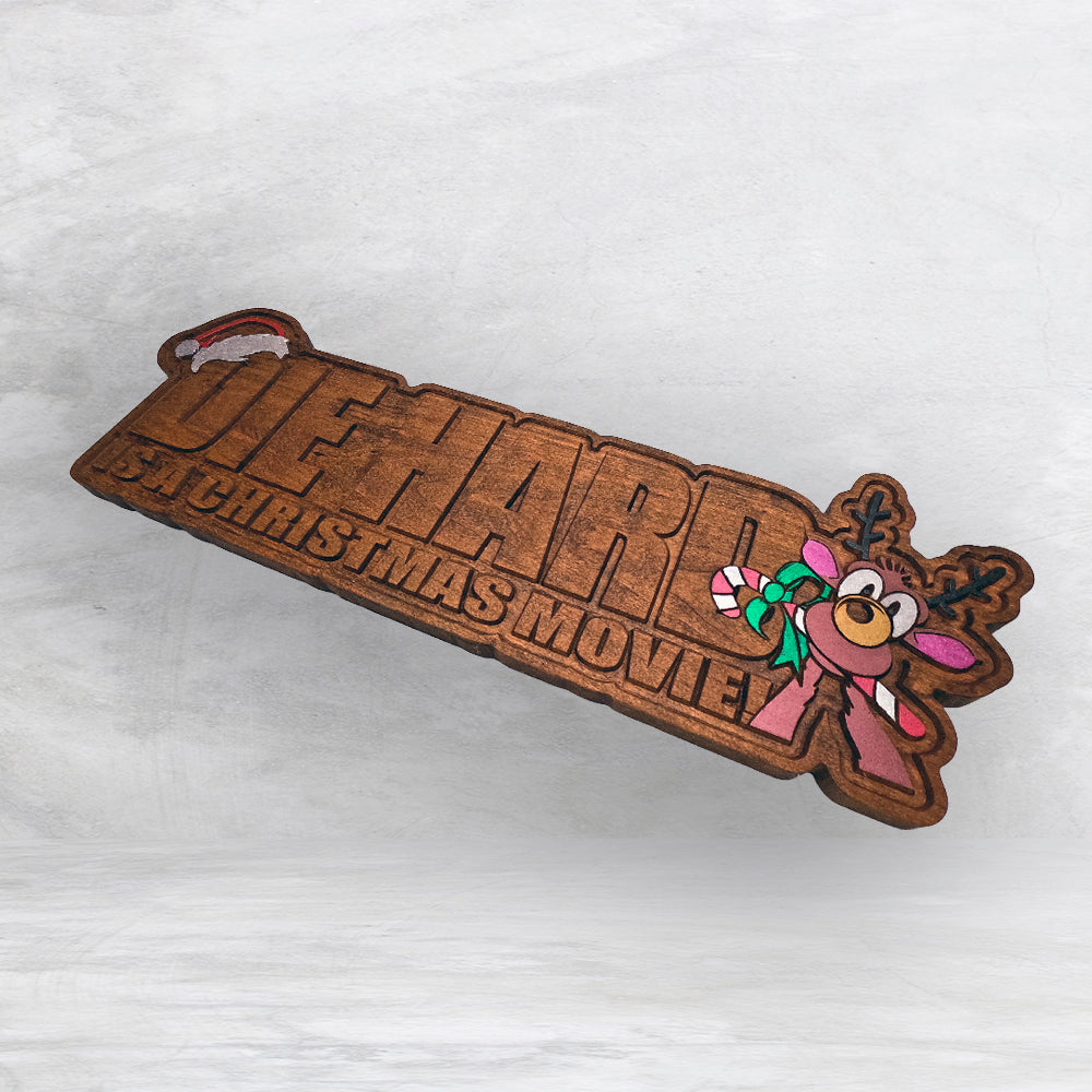 Die Hard is a Christmas Movie - LARGE - Precision Carved Solid Cherry Christmas Decor Art - Made in USA