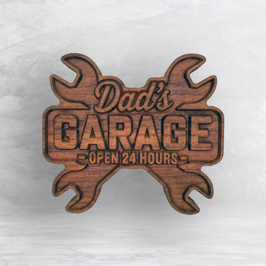 Dad's Garage with Wrenches - Precision Carved Solid Cherry Decor Art - Made in USA