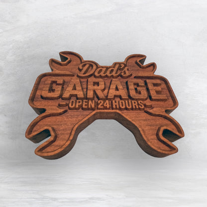 Dad's Garage with Wrenches - Precision Carved Solid Cherry Decor Art - Made in USA