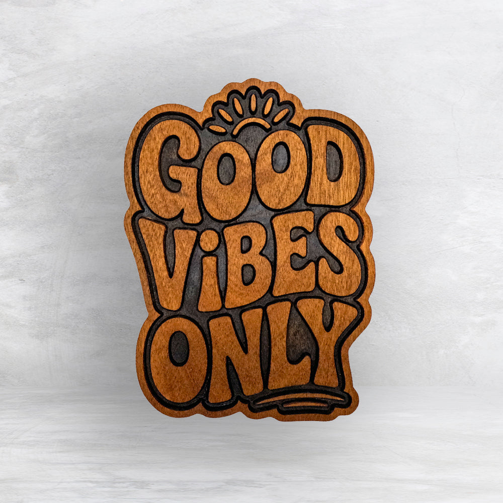 Funky Good Vibes Only - Stain Only - Precision Carved Solid Cherry Decor Art - Made in USA