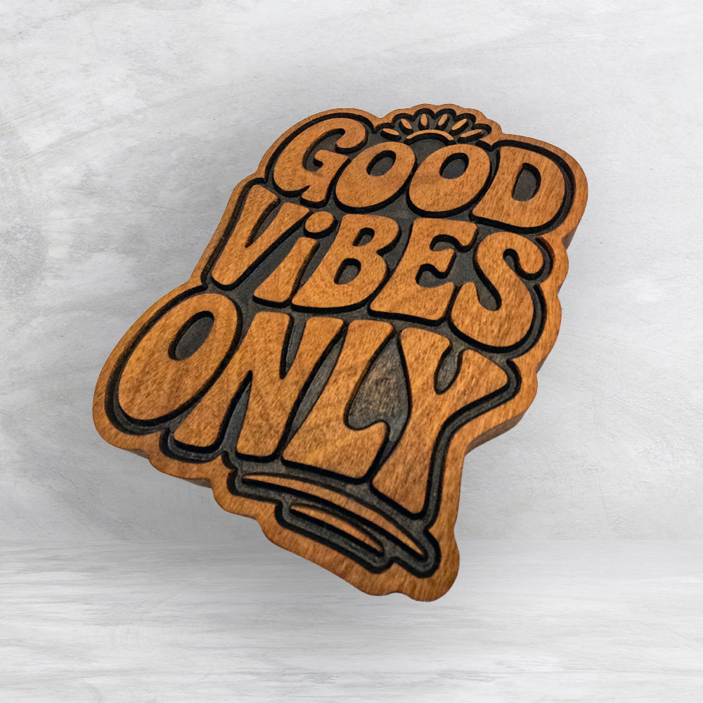 Funky Good Vibes Only - Stain Only - Precision Carved Solid Cherry Decor Art - Made in USA
