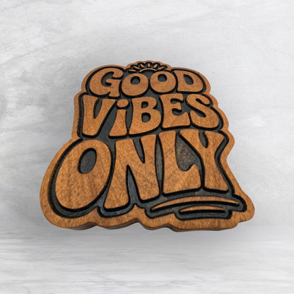 Funky Good Vibes Only - Stain Only - Precision Carved Solid Cherry Decor Art - Made in USA