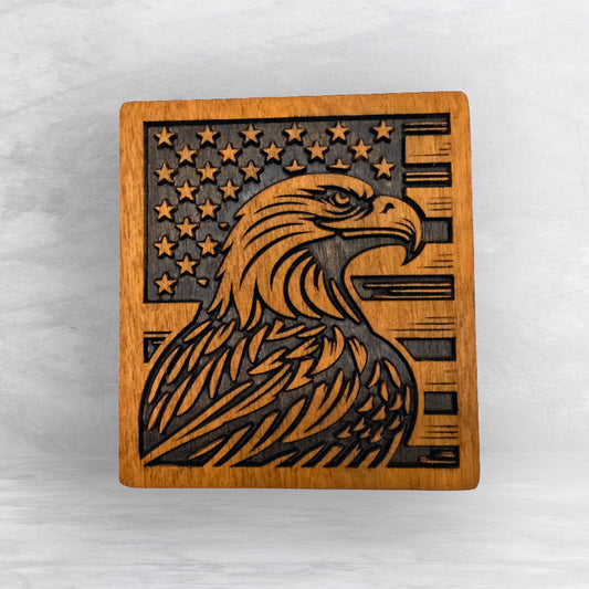 Eagle with USA Flag - Precision Carved Solid Cherry Patriotic Art - Made in USA