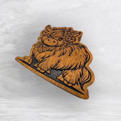 Cute Highland Cow - Stain Only - Precision Carved Solid Cherry Decor Art - Made in USA