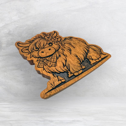 Cute Highland Cow - Stain Only - Precision Carved Solid Cherry Decor Art - Made in USA