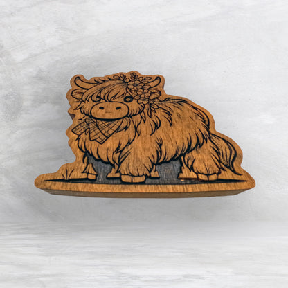 Cute Highland Cow - Stain Only - Precision Carved Solid Cherry Decor Art - Made in USA