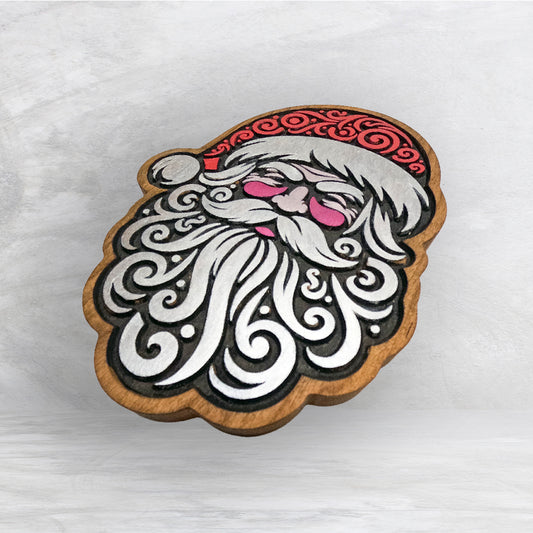 Tribal Santa - Painted - Precision Carved Solid Cherry Christmas Decor Art - Made in USA