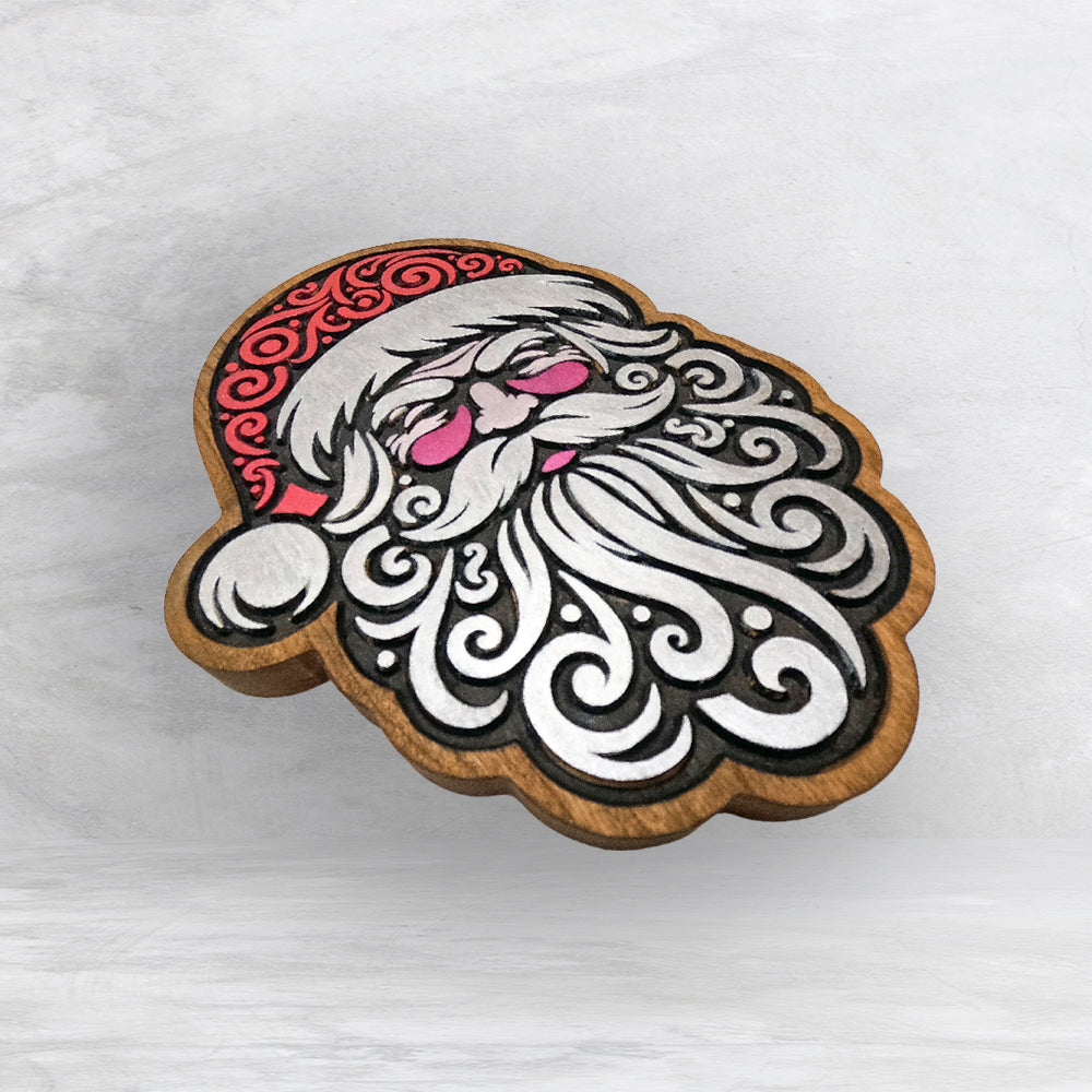 Tribal Santa - Painted - Precision Carved Solid Cherry Christmas Decor Art - Made in USA