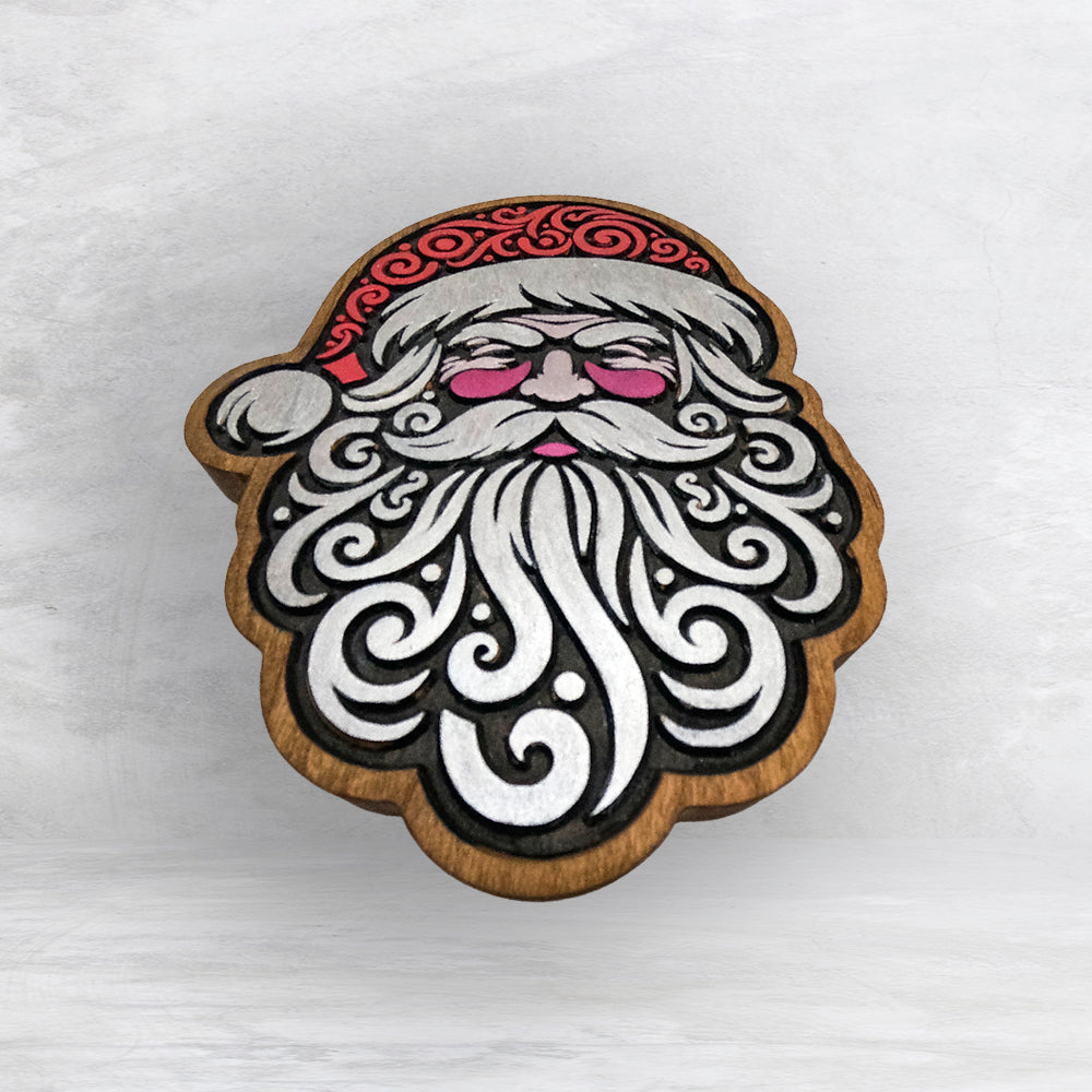 Tribal Santa - Painted - Precision Carved Solid Cherry Christmas Decor Art - Made in USA