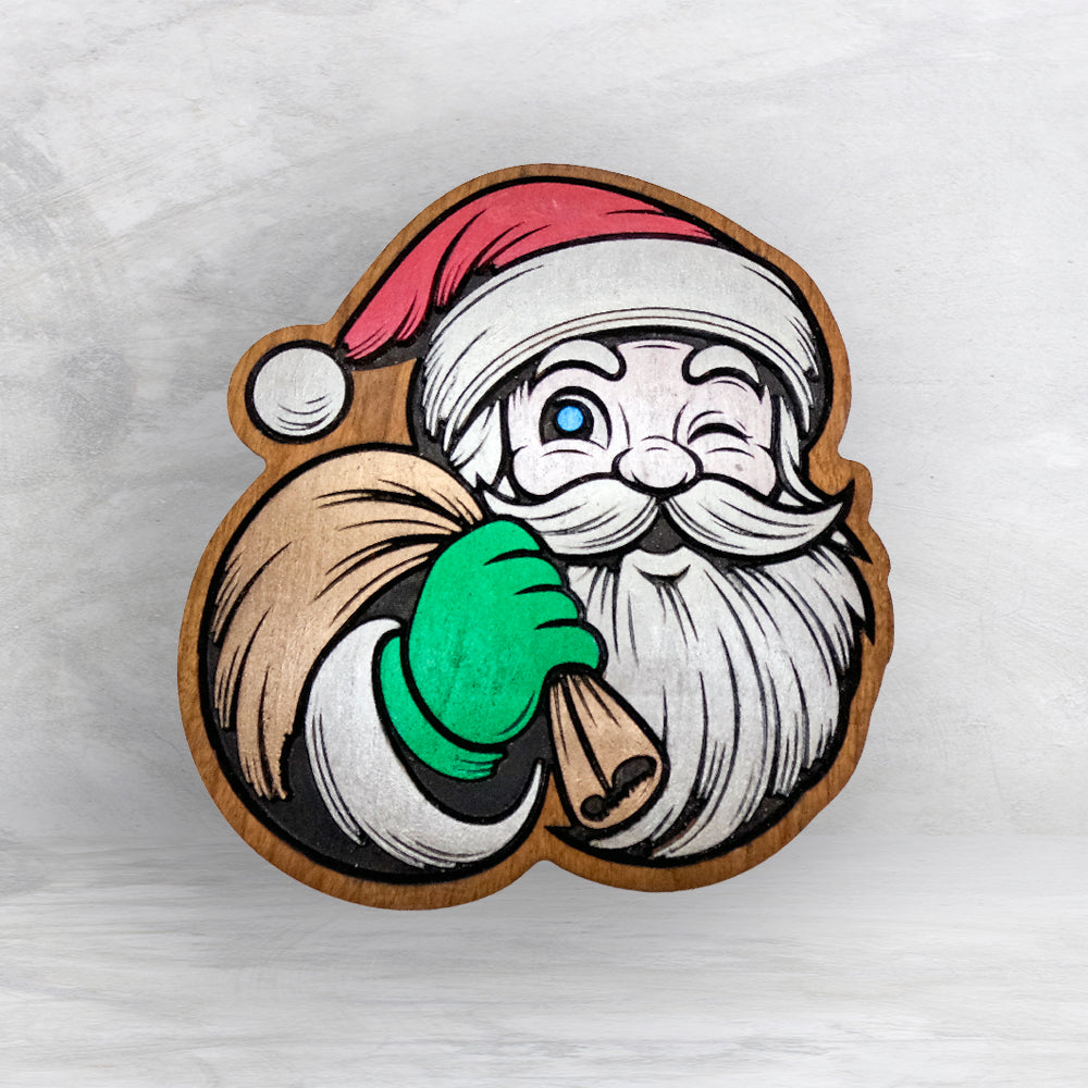 Santa With His Sack Wood Decor - Painted