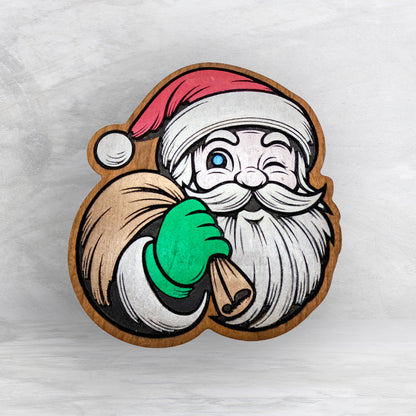 Santa With His Sack - Painted - Precision Carved Solid Cherry Christmas Decor Art - Made in USA