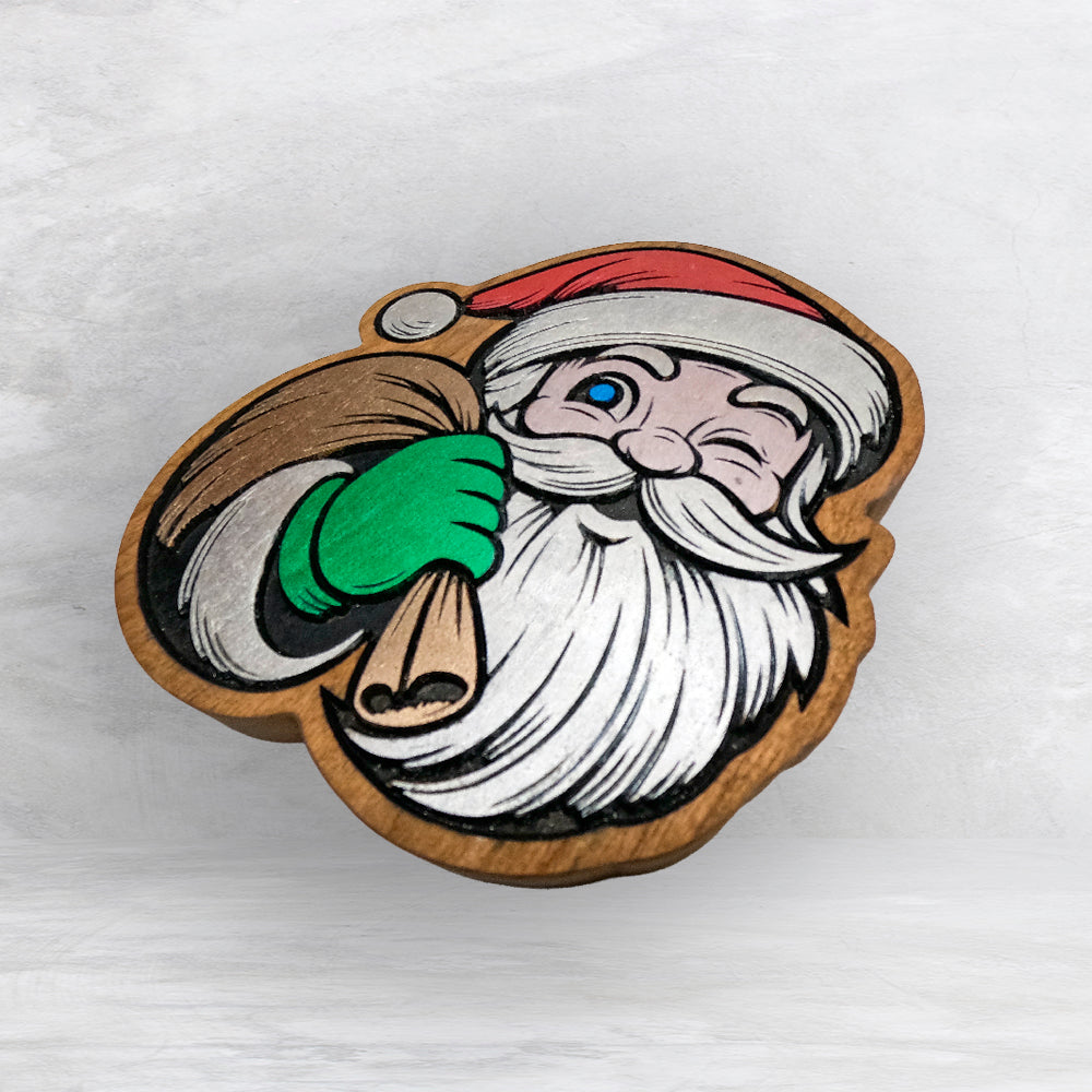 Santa With His Sack - Painted - Precision Carved Solid Cherry Christmas Decor Art - Made in USA