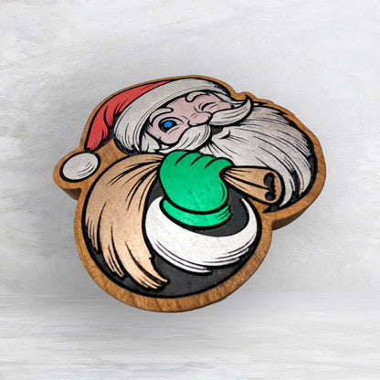 Santa With His Sack - Painted - Precision Carved Solid Cherry Christmas Decor Art - Made in USA