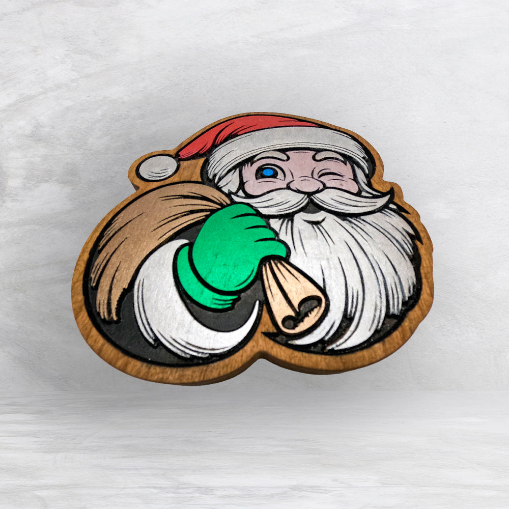 Santa With His Sack - Painted - Precision Carved Solid Cherry Christmas Decor Art - Made in USA