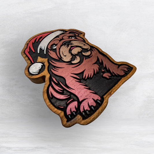 Christmas Bulldog - Precision Carved Solid Cherry Christmas Decor Art - Made in USA