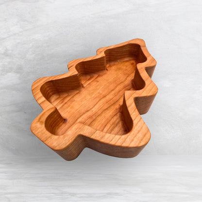 Tree Shaped Bowl - Precision Carved Solid Cherry Wood Bowl - Made in USA