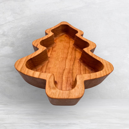 Tree Shaped Bowl - Precision Carved Solid Cherry Wood Bowl - Made in USA