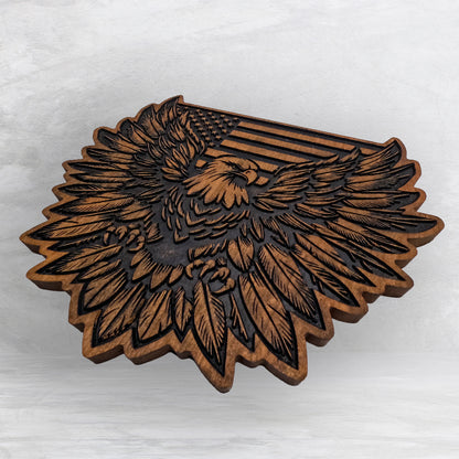Patriot Eagle with Flag - Precision Carved Solid Cherry Patriotic Art - Made in USA
