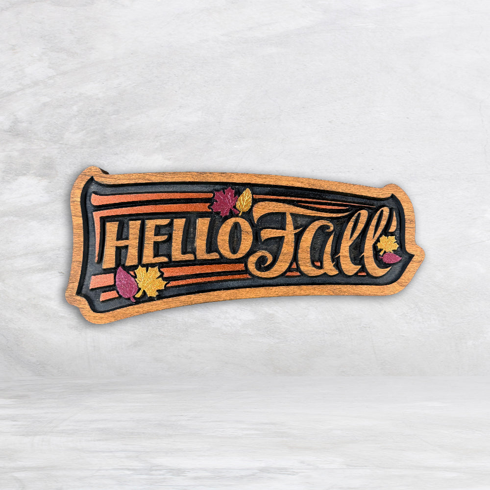 Hello Fall! Leaves Wood Sign - Style 1 - Cherry - Small