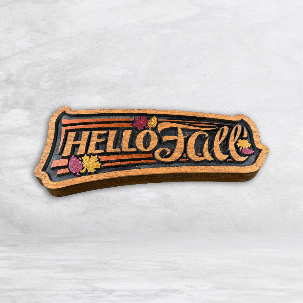 Hello Fall! Leaves Wood Sign - Style 1 - Cherry - Small