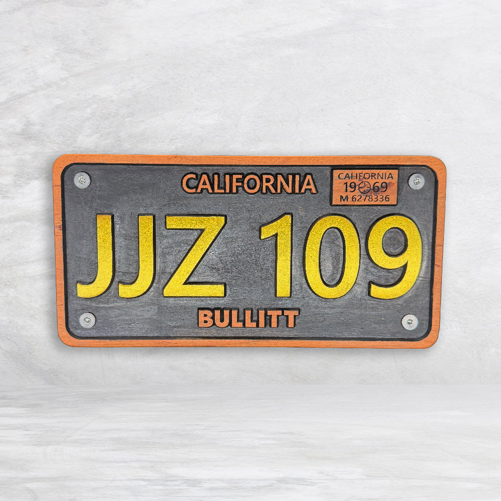 Bullitt Inspired Wood License Plate - JJZ 109