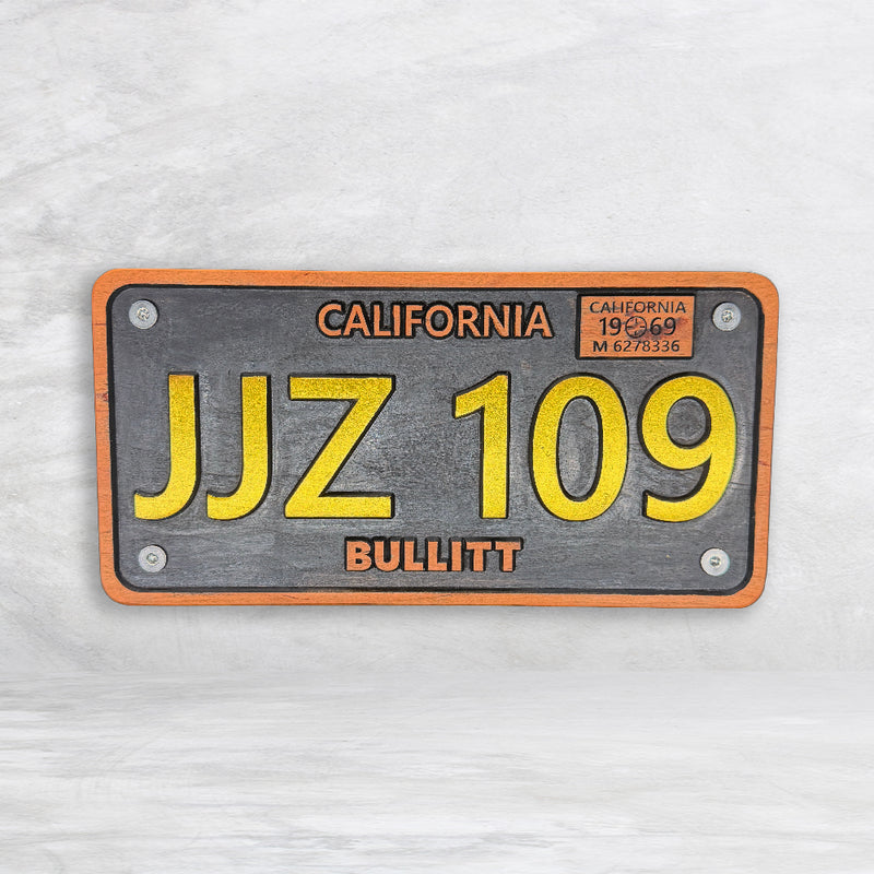 Bullitt Inspired Wood License Plate - JJZ 109