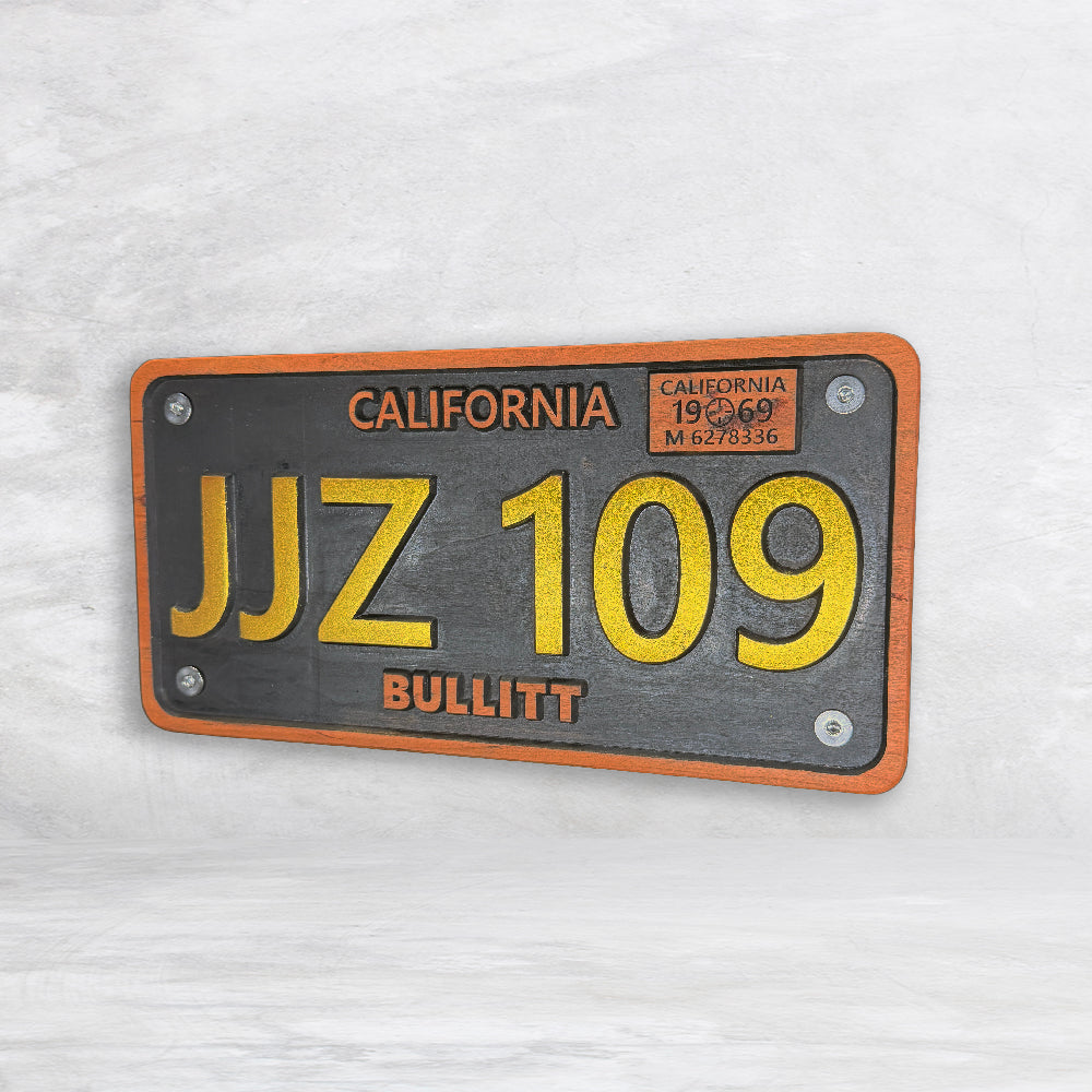 Bullitt Inspired Wood License Plate - JJZ 109 - Made in USA