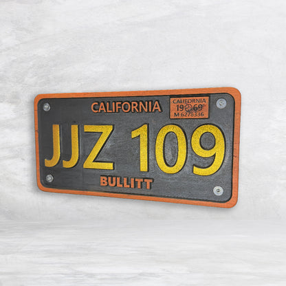Bullitt Inspired Wood License Plate - JJZ 109 - Made in USA