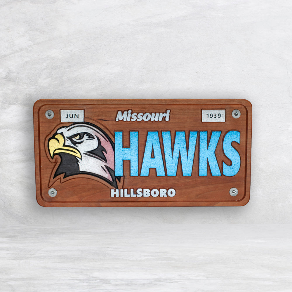 Hillsboro Hawks Wood License Plate - HAWKS