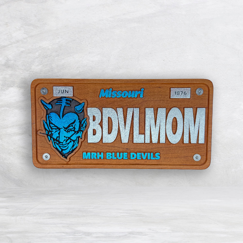 MRH Blue Devils Wood License Plate - BDVLMOM - Made in USA