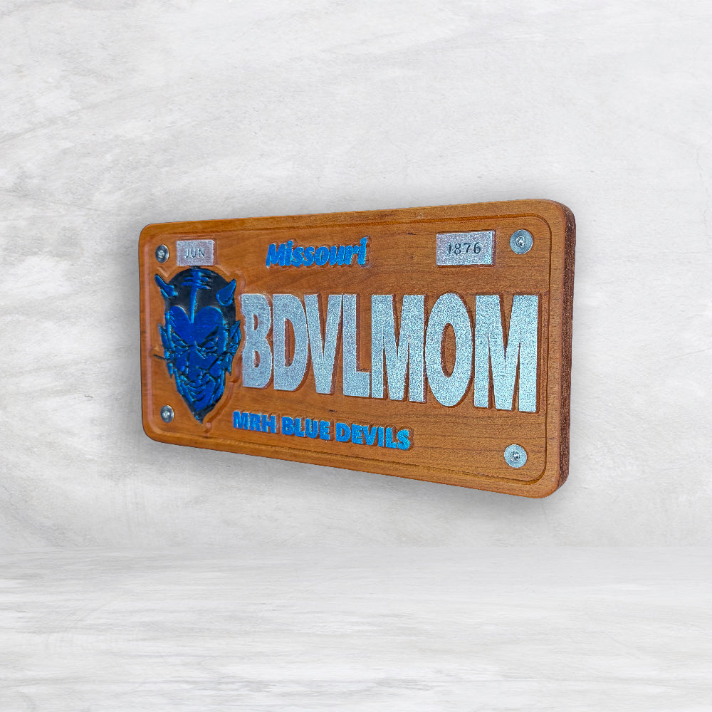 MRH Blue Devils Wood License Plate - BDVLMOM - Made in USA