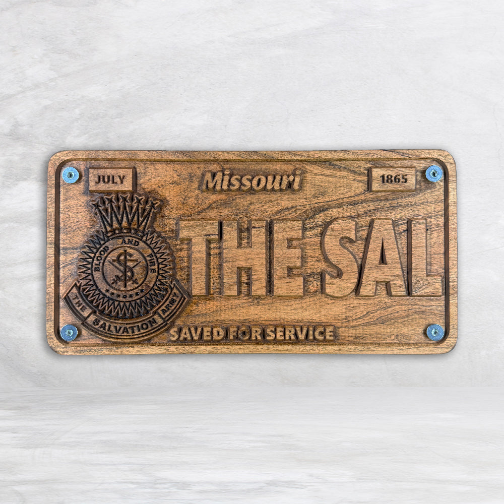 Salvation Army Wood License Plate - THE SAL - RAW