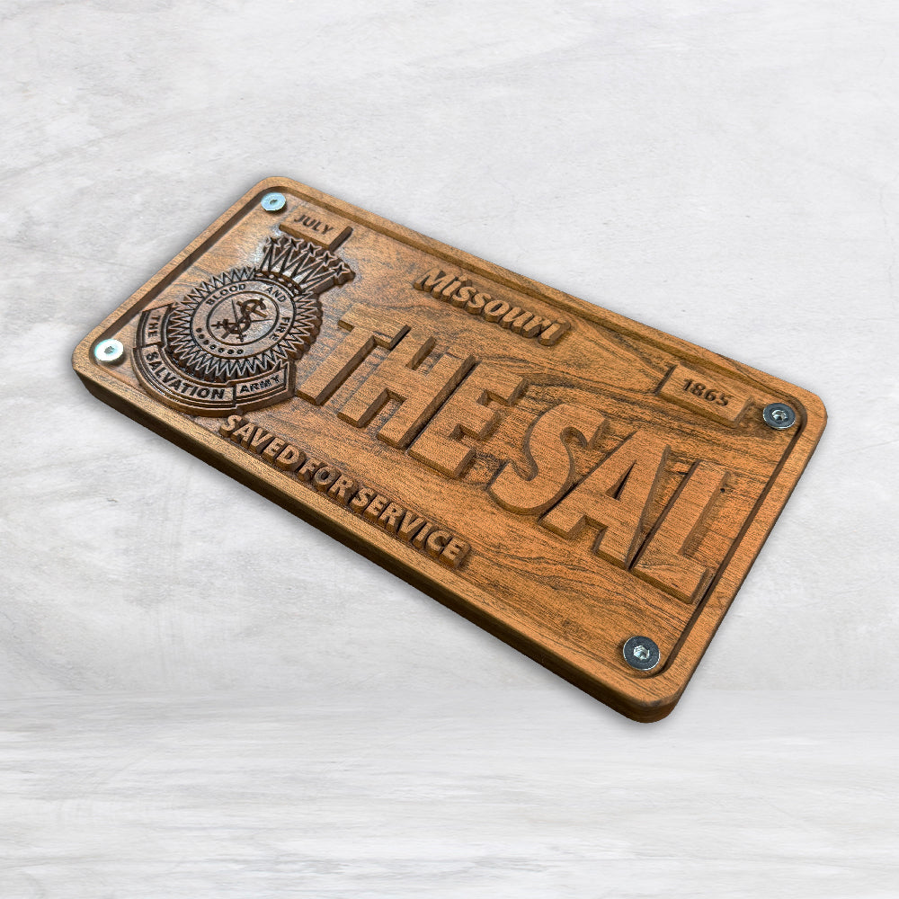 Salvation Army Wood License Plate - THE SAL - RAW