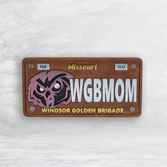 Windsor Owls Novelty License Plate - WGBMOM - Solid Cherry Art Decor Collectible - Precision Carved - Hand Finished - Made in USA