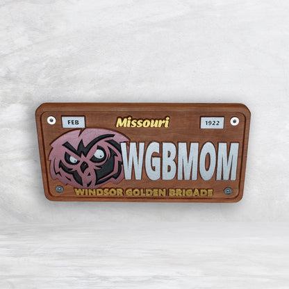 Windsor Owls Novelty License Plate - WGBMOM - Solid Cherry Art Decor Collectible - Precision Carved - Hand Finished - Made in USA