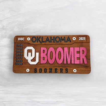 U of O BOOMER Wood Novelty License Plate - Solid Cherry Art Decor Collectible - Precision Carved - Hand Finished - Made in USA