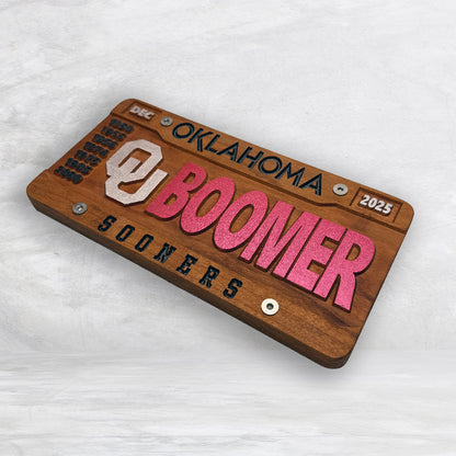 U of O BOOMER Wood Novelty License Plate - Solid Cherry Art Decor Collectible - Precision Carved - Hand Finished - Made in USA