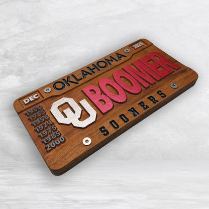 U of O BOOMER Wood Novelty License Plate - Solid Cherry Art Decor Collectible - Precision Carved - Hand Finished - Made in USA