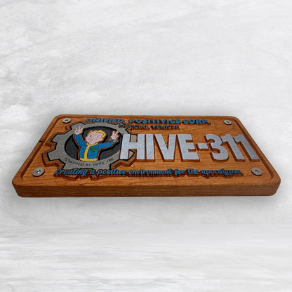 Fallout Inspired LE 311 Novelty License Plate - HIVE311 - Solid Cherry Art Decor Collectible - Precision Carved - Hand Finished - Made in USA