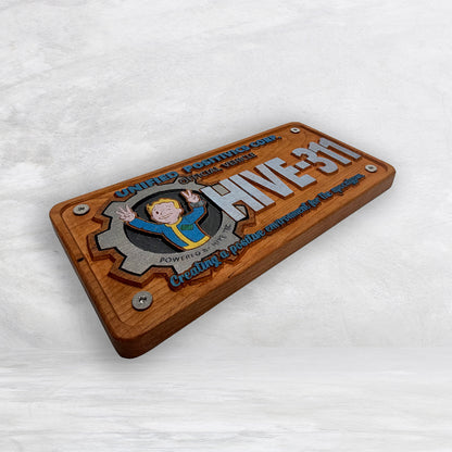 Fallout Inspired LE 311 Novelty License Plate - HIVE311 - Solid Cherry Art Decor Collectible - Precision Carved - Hand Finished - Made in USA