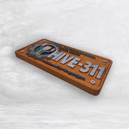 Fallout Inspired LE 311 Novelty License Plate - HIVE311 - Solid Cherry Art Decor Collectible - Precision Carved - Hand Finished - Made in USA