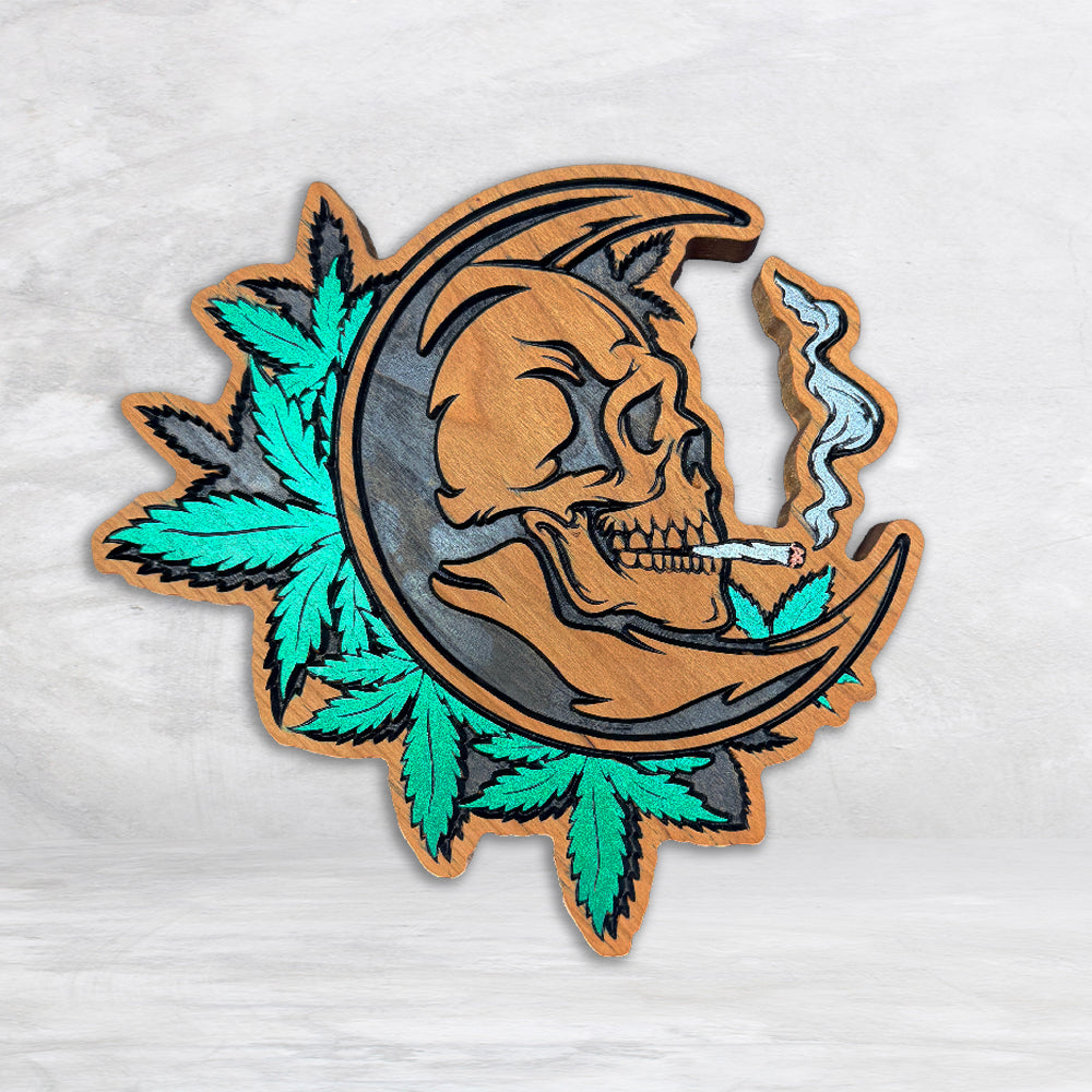 Pot Leaf Smoking Moon Skull